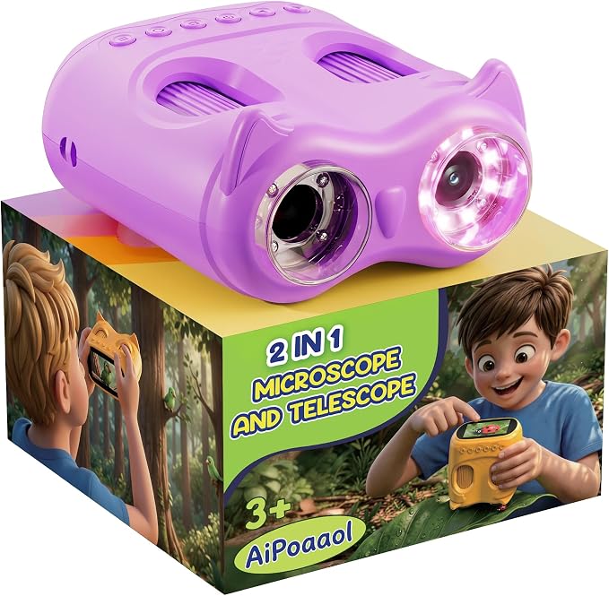 1000X Digital Microscope for Kid Handheld: 2-in-1 Telescope Portable STEM Toy - Birthday Gift for Boy Girl - Science Kits 10X Magnifying Glass for Age 3-8 8-12 USB Gadget Purple