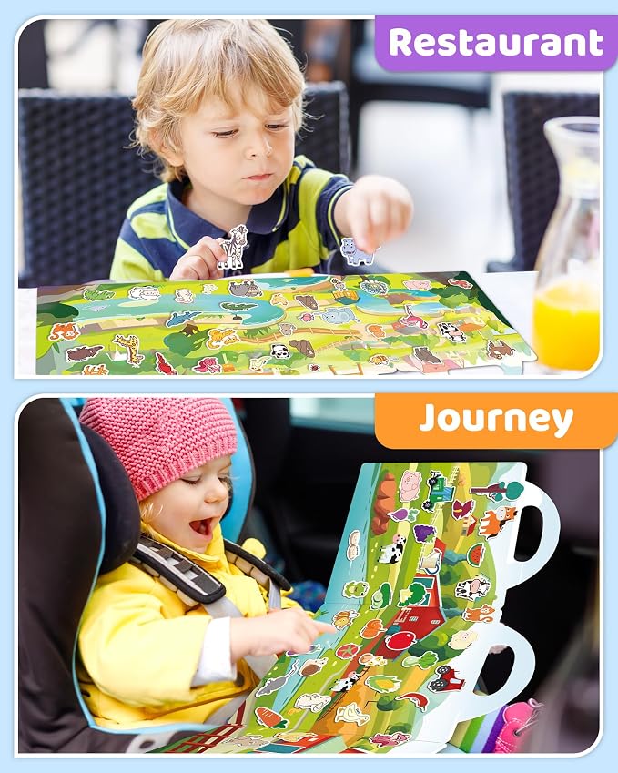 Benresive Reusable Sticker Book for Toddlers, Stickers for Kids, Travel Toy | Toddler Toys, Boys Girls Birthday Gifts, Airplane & Road Trip Essentials Kids, No Mess Waterproof Toddler Crafts Activities