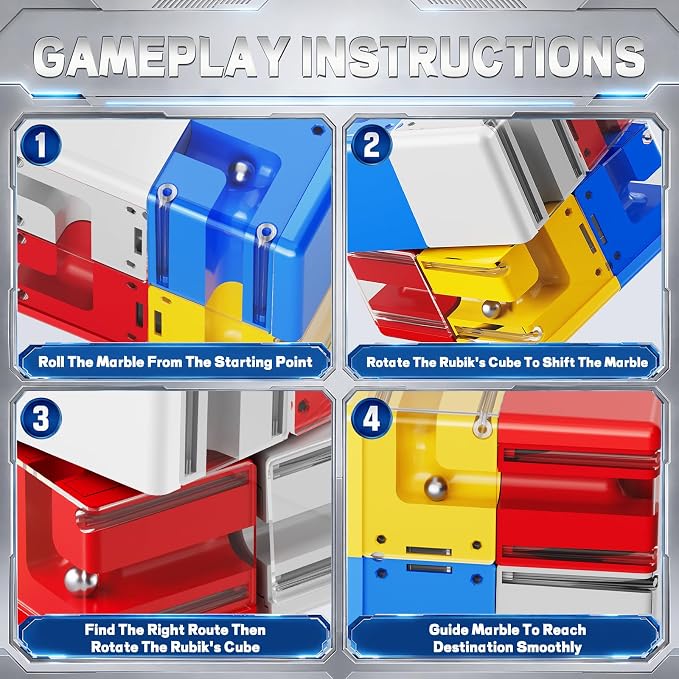 3D Maze Cube Ball Puzzle Brain Teaser for Adults & Kids, Educational Learning Toys Logical Thinking, Family Board Games Tabletop, Durable Puzzle Cube (White&Blue&Red&Yelllow-C, 2.8x2.8x2.8)