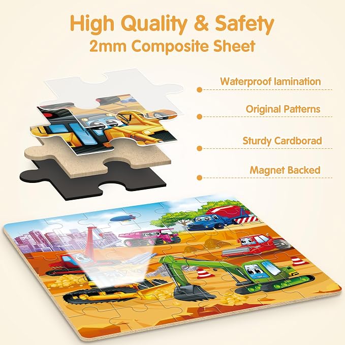 SYNARRY Vehicle Theme Magnetic Puzzle for Kids Ages 3-5, Travel Toys | 36-Piece Magnetic Travel Puzzle for Kids Ages 4-8, Car Airplane Road Trip Activities, Vehicle Birthday Gifts