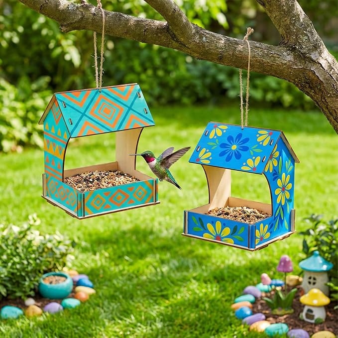 DoubleFill 12 Pack Bird Feeder Kits Bulk Wooden DIY Birdhouse Kits Unfinished Bird Feeder Birdhouse to Paint Wood Craft for Educational Fun Art Outdoor Activities Gifts