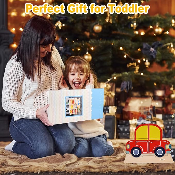 Wooden Puzzles for Toddlers 1-3, Toddler Puzzles Ages 2-4 | Montessori Toys for 1-3+ Year Old Learning Educational Preschool Toys for Boys Girls (Vehicle Theme)