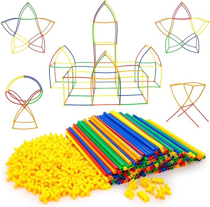 PicassoTiles 400 Piece Straws and Connectors, STEM Construction Set Ages 3+ | Interlocking builder pieces, creative early education kit, hands-on engineering play, screen-free fun for curious young kids
