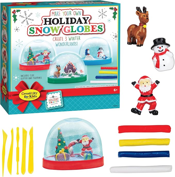 Creativity for Kids Make Your Own Holiday Snow Globes Kit | Sculpt, Decorate & Shake 3 Festive Winter Scenes | DIY Christmas Crafts for Kids to Build Creativity & Fine Motor Skills (Ages 6+)