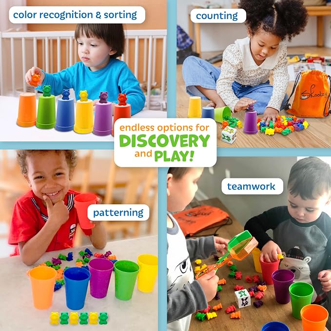 Montessori Peg Board and Rainbow Counting Bears 102 Piece Bundle - Toddler Learning Toys Occupational Therapy and STEM Educational Toys for Kids