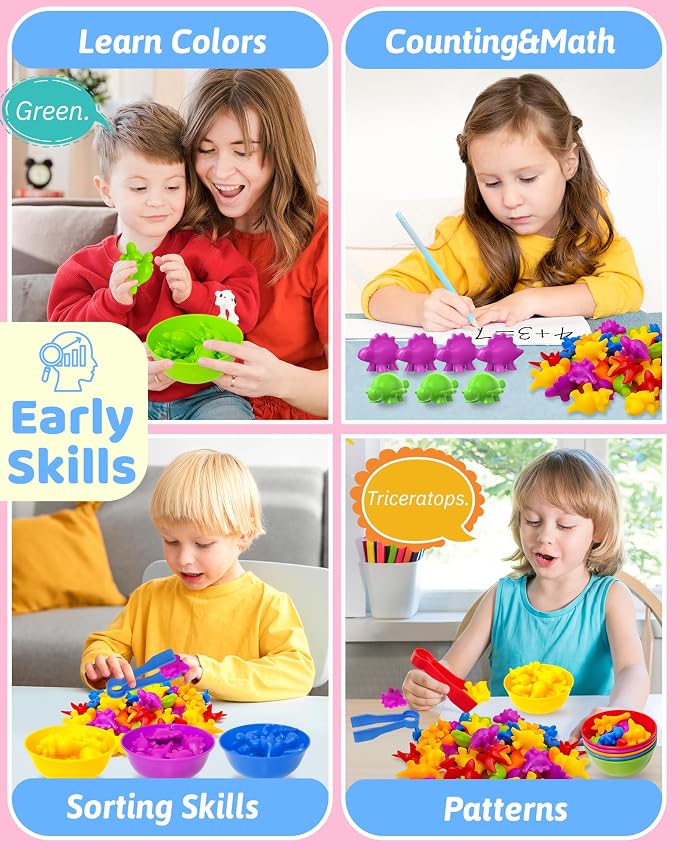 Counting Dinosaurs Montessori Toys for 3 4 5 Years Old, Learning Toys Gifts | Sensory Toy for Kids with Autism, Counting Bears, Preschool Sensory Bin Filler, Educational Toy for 3 Year Old, Toddler Gifts