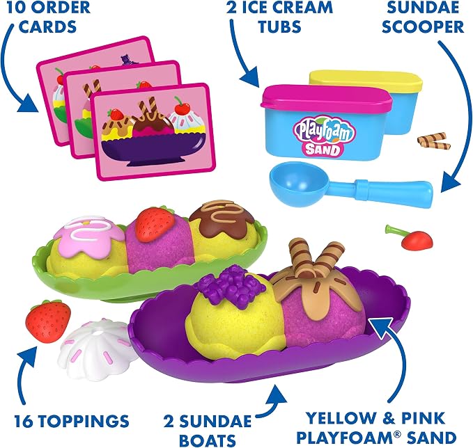Educational Insights Playfoam Sand Ice Cream Sundae Set - Preschool Sensory Toys for Kids 3-5, Pretend Play Toddler Toys, Non Toxic Play Sand Kit, Sensory Table Activities for Kids