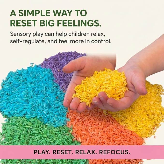 Rainbow Rice Sensory Bin Filler for Calm, Creative Play. 5 Colors, 10 Cups (4.5 lbs) Montessori Fine Motor Activity for Kids- Non-Toxic, Hand-Dyed, Sensory Toy - Made in USA by a Real Mom