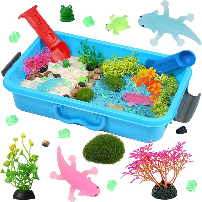 AGENTLAN Axolotl Sensory Bin with Sensory Sand, Axolotl Toys for Kids | Gift for boys and girls, sand kit for kids, sensory Toys for toddlers ages 3-8, indoor outdoor play