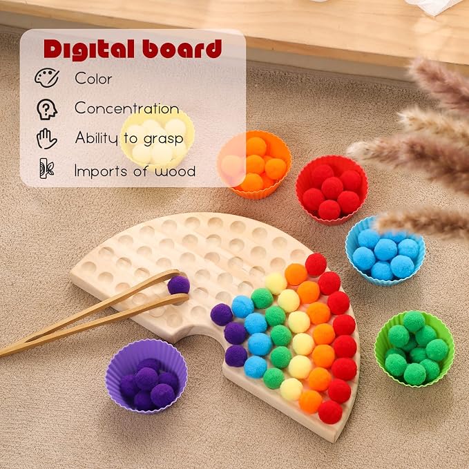 Board Beads Game Pine Wooden Rainbow Bead Maze Montessori Color Sorting Toys for Toddlers 1-3 Match Game
