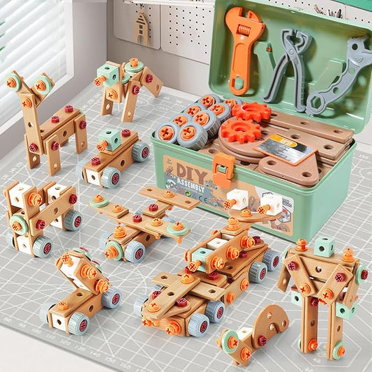 VEAIS Kids Tool Set,135Pcs Tool Set with Toolbox,Educational Montessori Toys,STEM Pretend Play Construction Toys for 3 4 5 Year Old,ABS Plastic Repair Toolkit for 3-6 Year Old Boy,Best Birthday Gift