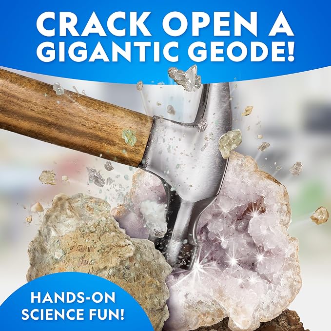 National Geographic Gigantic Geode Kit Earth Science Activity for Kids | Huge Natural Geode, Real Crystals Inside, Break-Open Activity, Rock and Mineral Science, Safety Goggles, Birthday Gift