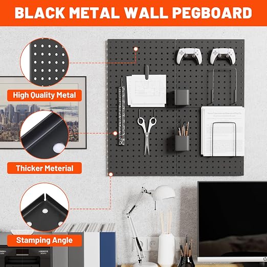 ValueMax 4 Pack Metal Pegboard Panels, 12"x12" Wall Tool Organizer | Heavy Duty Steel, Modular Storage, Garage Workbench, Tool Hooks, Kitchen Organization, Craft Room, DIY Workspace Setup