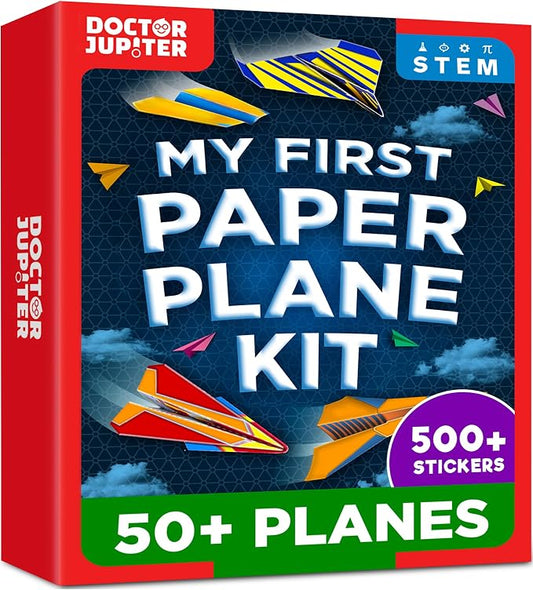 Doctor Jupiter Paper Airplane Book Kit for Kids Ages 4+, Craft Toy | Birthday Gift Ideas for Boys & Girls Ages 4,5,6,7,8,9,10, Origami Kit, STEM Learning Toy, 50+ Planes, 500+ Stickers