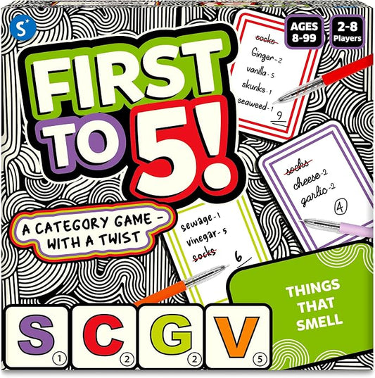 Skillmatics First to 5 – Board & Card Category Game with a Twist | Perfect for Parties, Family, Game Night, Quick Thinking, Gifts for Kids, Teens & Adults, Ages 8, 9, 10 & Up, 2–8 Players