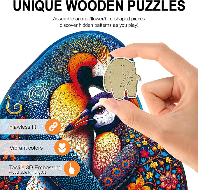 Wooden Puzzles for Adults Penguin Family Puzzle - Laser-Cut Unique Shaped Stress Relief Jigsaw Puzzle, Wall Art Home Decor Gift for Family, Christmas Thanksgiving Gifts (11.2"×10.2" 200pcs)