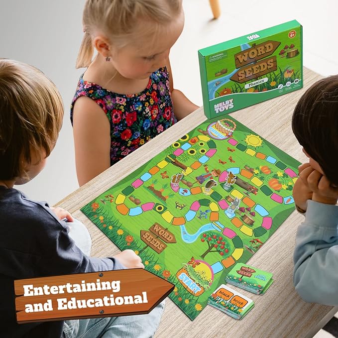 Melby Toys Word Seeds Phonics Game – Fun Reading & Board Games for Kids Ages 4-8, Learn to Read, CVC & Kindergarten Games
