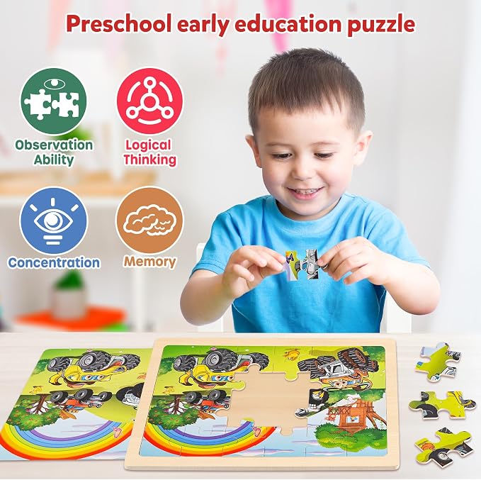 SYNARRY Large Wooden Monster Truck Puzzles for Kids Ages 4-6, Kids Gifts | Monster Truck Puzzles for Kids Ages 3-5, Birthday Gifts for Boys & Girls, Educational Monster Truck Toys, Screen-Free Play