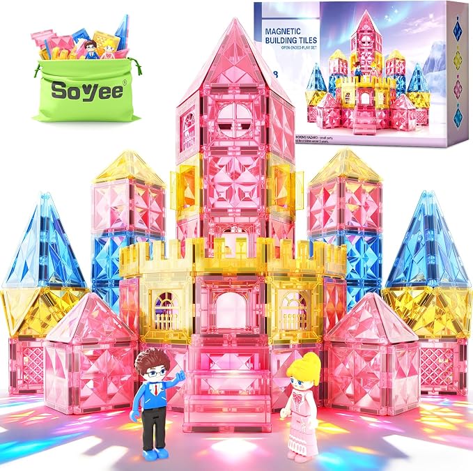 Diamond Magnetic Tiles Princess Castle Building Girls Toys ages 3-12 Games | Magnet Building Blocks STEM Montessori Learning Toys Girls Gift Xmas Birthday Present 3-5 4-8 9-12 Year Old Kids