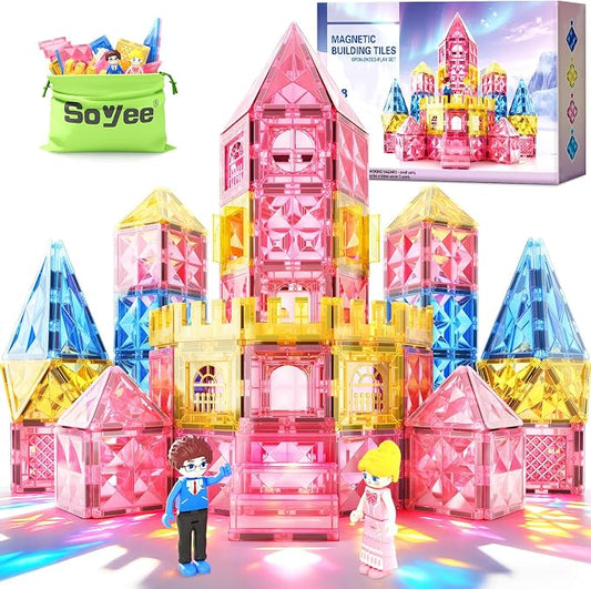 Diamond Magnetic Tiles Princess Castle Building Girls Toys ages 3-12 Games | Magnet Building Blocks STEM Montessori Learning Toys Girls Gift Xmas Birthday Present 3-5 4-8 9-12 Year Old Kids
