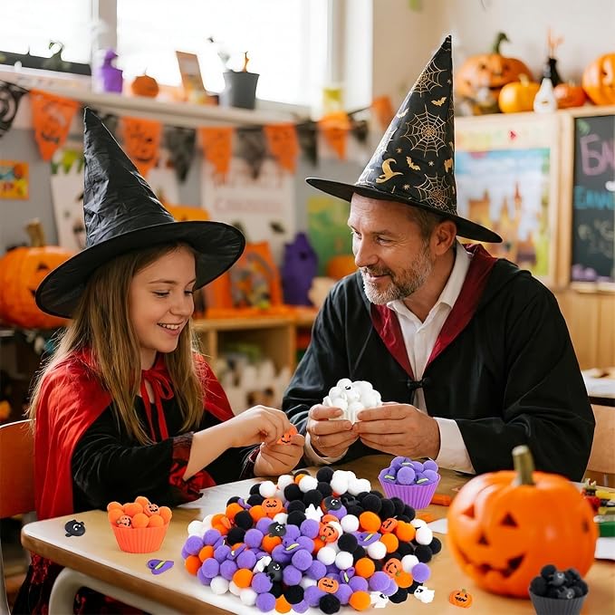 Halloween Sensory Bin Fillers, 295Pcs Colorful Fine Motor Set | Halloween Counting Sorting Gifts, Plastic Pumpkin Ghost Felt Pom Poms, Teen Students Kids, School Education Activities