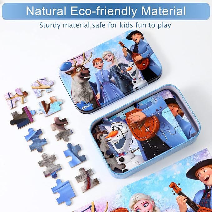 MZZOTOY Puzzles for Kids Ages 4-8, 60 Pieces Puzzles for Kids Ages 3-5 in a Metal Box Girls and Boys Learning Educational Jigsaw Puzzle Toys Gifts