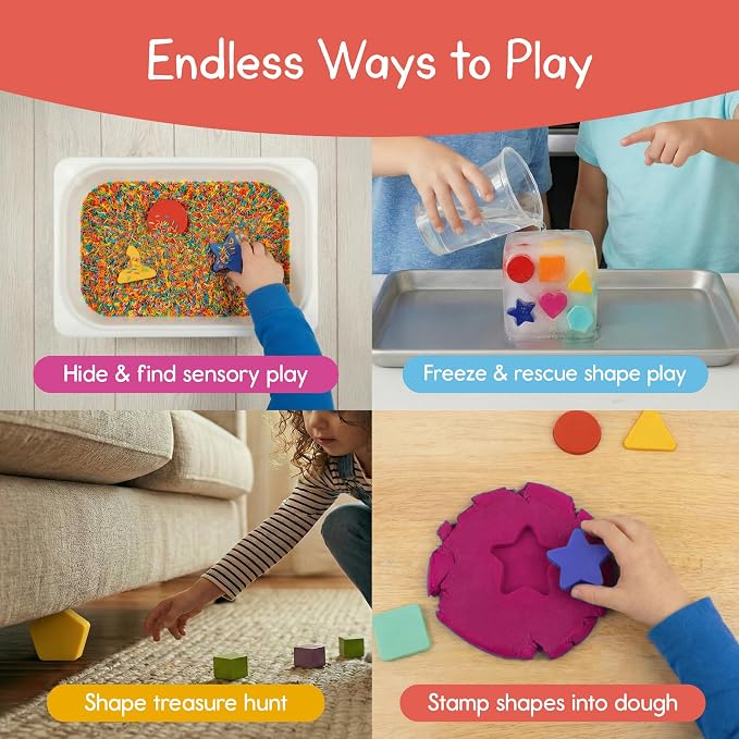 Shape Puzzle for Kids, Sensory Bin Insert for Sensory Tables, Silicone Geometric Shapes, Wooden Fine Motor Learning Toy