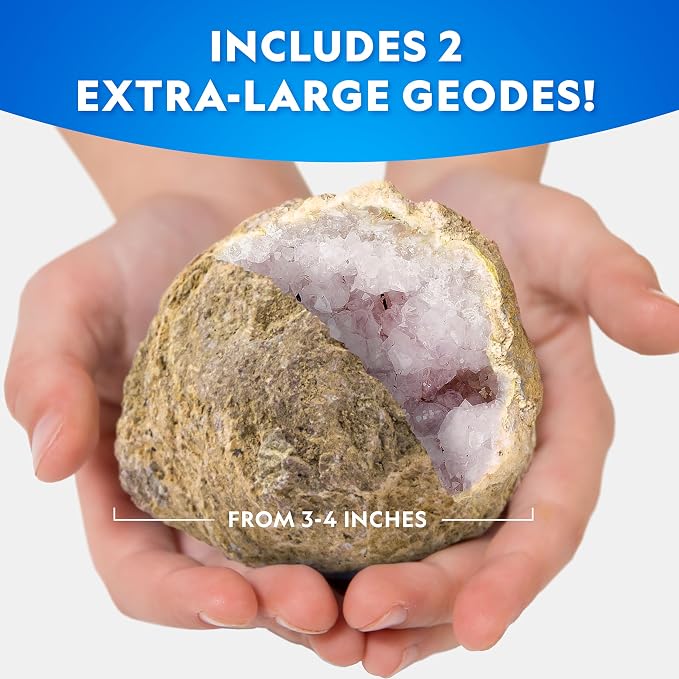 National Geographic Break Open 2 Jumbo Geodes Science Kit for Kids | 2 Large Natural Geodes, Real Crystals Inside, Safety Goggles, Break-Open Geology Activity, Earth Science, Birthday Gift