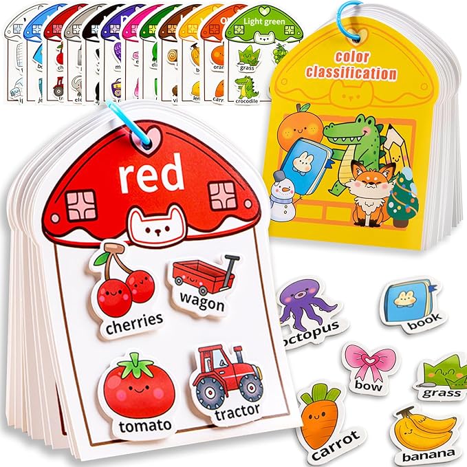 Montessori Busy Book Color Sorting Toys for Toddlers 3-5, Autism Educational Toys Preschool Learning Activities for Kids, Sensory Fine Motor Matching Games for 3 Year Old Boys Girls Gifts