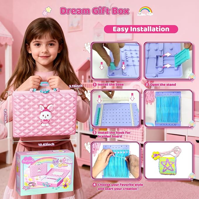 Weaving Loom for Kids, Friendship Bracelet Making Kit, Craft for Girls 6-12 | Birthday Gifts Party Creative DIY Toy for Little Girls, Easy Potholder Loom Knitting Kits, Rainbow Loops Weaving Set