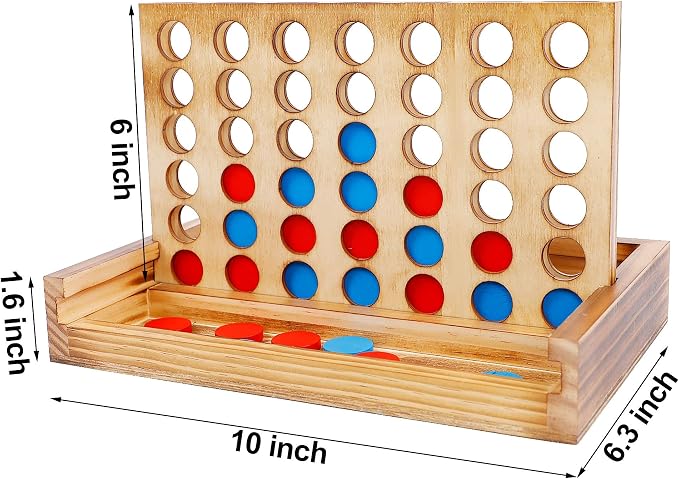 Glintoper Tic Tac Toe & 4 in a Row Tables Game Set, Classic Board Line Up 4 for Living Room Rustic Table Decor and Use as Game Top Wood Guest Room Decor Strategy Board Games for Families