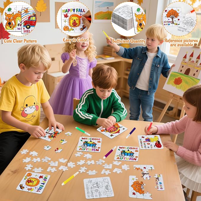 Thanksgiving Fall Crafts for Boys, Girls & Adults, Thanksgiving Arts and Crafts Kit DIY Puzzle with Pumpkin Leaf Turkey Owl, Fall Classroom Activities for Halloween Party Favors & Gift Supplies Bulk