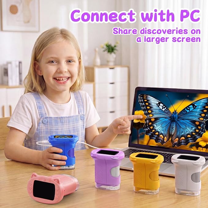 SEEKID Kids Microscope,1000X Handheld Digital Microscope (Purple) | 2.4" IPS Screen | Rechargeable Handheld | 8 LED Lights | STEM Toy for Exploring Science | Ages 5–12