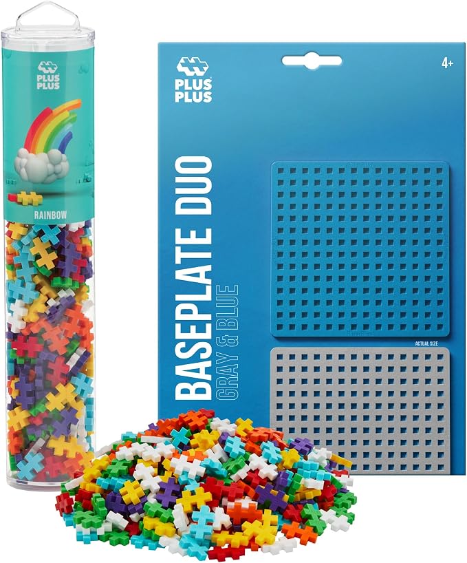 PLUS PLUS 240 Piece Rainbow Mix Tube & Baseplate - Waffle Blocks Stem Toy | Sensory Bin Fillers, Gifts for Boys & Girls, Classroom Must Haves, Christmas Stocking Stuffers for Kids, Math Manipulatives