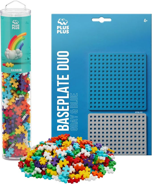 PLUS PLUS 240 Piece Rainbow Mix Tube & Baseplate - Waffle Blocks Stem Toy | Sensory Bin Fillers, Gifts for Boys & Girls, Classroom Must Haves, Christmas Stocking Stuffers for Kids, Math Manipulatives