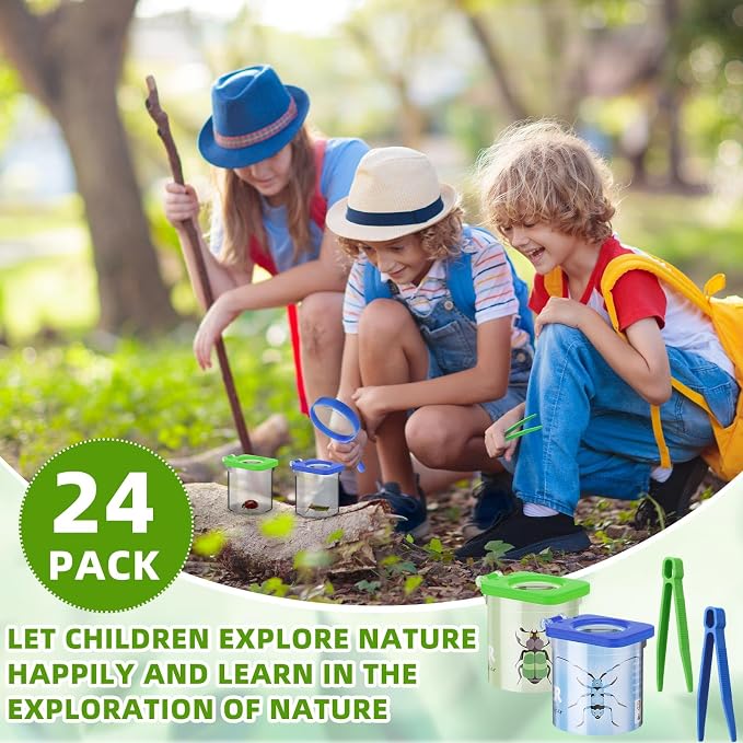 Halloscume 24 Pack Insect Bug Viewer Kit for Kids with Tweezers Explorer Outdoor Set Bug Catcher Containers for Insects Magnifying Insect Box Observation Kit for Science Nature Exploration Collecting