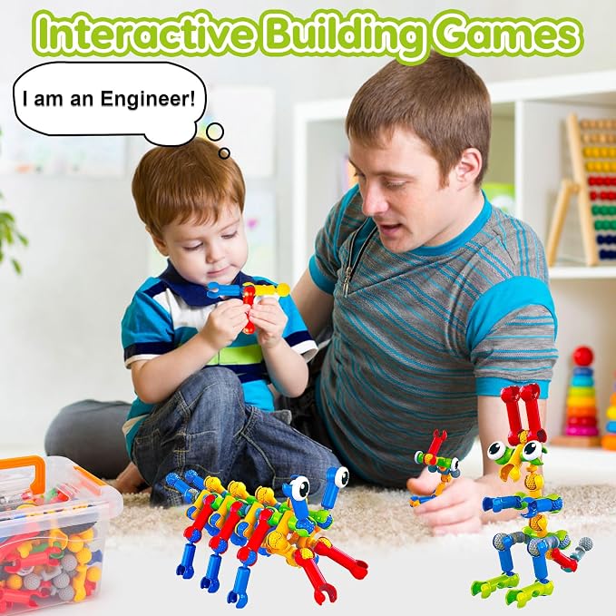 Qirptey Kids STEM Building Toys for 3 4 5 6 7 8+ Year Old Boy Birthday Gift | 186 Pcs Educational Building Blocks Games for Kids Ages 3-5 4-8 5-7 ,Preschool Kindergarten Manipulatives Classroom Must Have