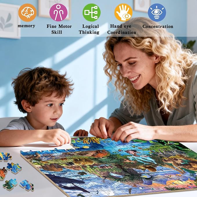 Puzzles for Kids Ages 6-8 & 8-10, 200 Piece World Wildlife Jigsaw Puzzle | Educational Learning Toy Jigsaw Puzzles for Kids Ages 10-12, Great Birthday & Holiday Gift for Boys and Girls, Home Decor