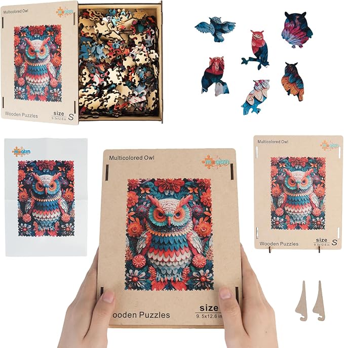 MEATRN Wooden Puzzles for Adults, 200 Pieces Owl Wood Puzzles | Forest Wildlife Animal Theme Jigsaw Puzzles, Relaxing Family Game & Creative Gift, 9.5x12.6in