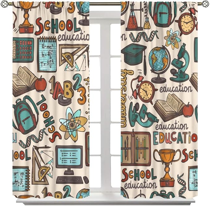 Science Blackout Curtains, Chemistry Science Pharmacy Research Rod Pocket Window Drapes for Kids Girls Boys Bedroom Living Room Set 2 Panels,42x63 Inches