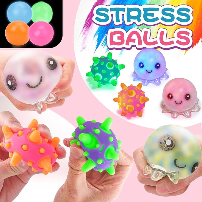 36 Pack Stress Balls, Squishy Balls, Squishy Fidget Stress Relief | Squeeze Ball for Adults Stress Relieve, Prize Box for Friends, Party Favors