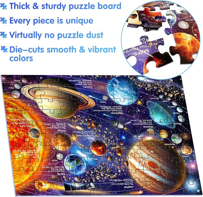 100 Piece Puzzles for Kids Ages 6-8-10, Solar System Puzzles 100 Pieces for Kids Science Educational Space Planet Puzzle Toys for Kids 6, 7, 8-10 Boys Girls