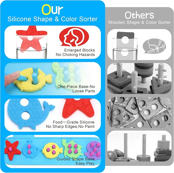 Montessori Sensory Stacking Sorting Toys for Toddlers 1-3 | Soft textured blocks offer rich tactile sensory play for babies