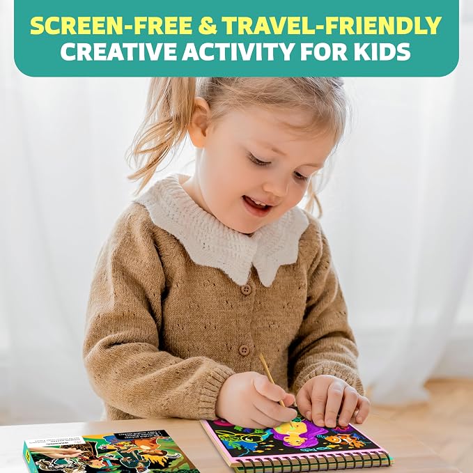 Scratch Craft Art Kit for Kids, Book with 30 Pictures & 130+ Stickers | Ages 3-8, magical fairy-tale art with black scratch-off pads, children DIY supplies, creative gift activity for boys & girls
