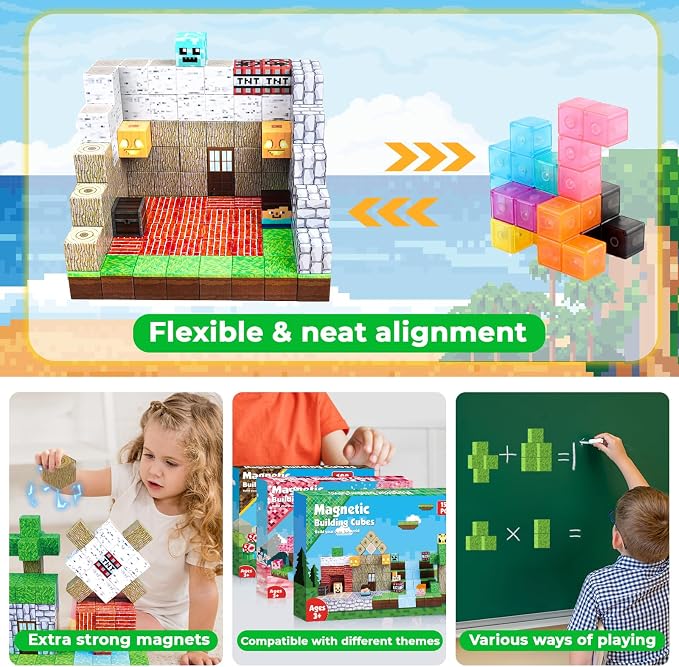 150PCS Magnetic Blocks-Magnetic Building Blocks Magnetic Tiles Stacking, Build Mine Magnet World Set, STEM Montessori Sensory Toys for Toddlers Kids Boys Girls Ages 3-5 6-8 Christmas Birthday Gifts