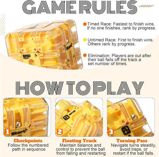 1 Sets Large Labyrinth 3D Maze Cube Puzzle Maze Game Gravity 3D Puzzle Cube Brain Teaser Ball Games for Kids Education Sensory Toys Gift for Adults (Classical,Yellow)