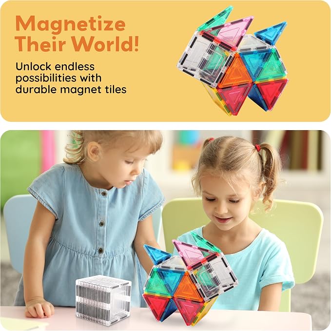 PicassoTiles Clear Transparent Magnetic Tile Expansion Set STEM Educational Construction Toy Kit for Kids Age 3 Plus Magnet Building Blocks Preschool Learning Creativity and Skill Development PTE13