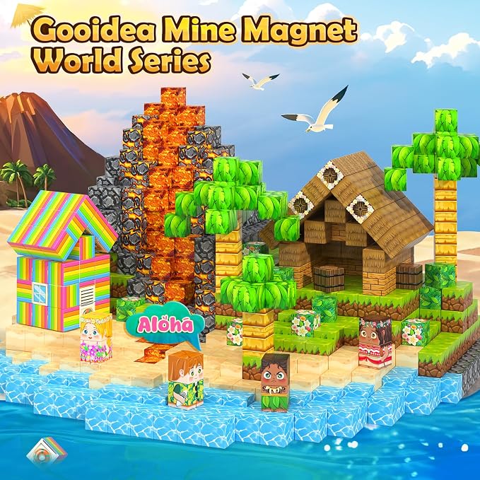 120PCS Magnetic Blocks Hawaii Mine Magnet World Building Cubes for Kids 3+ | Magnet Building Blocks, STEM Sensory Educational Toys, Christmas Birthday Gifts for Boys Girls, Outdoor Kids Toys