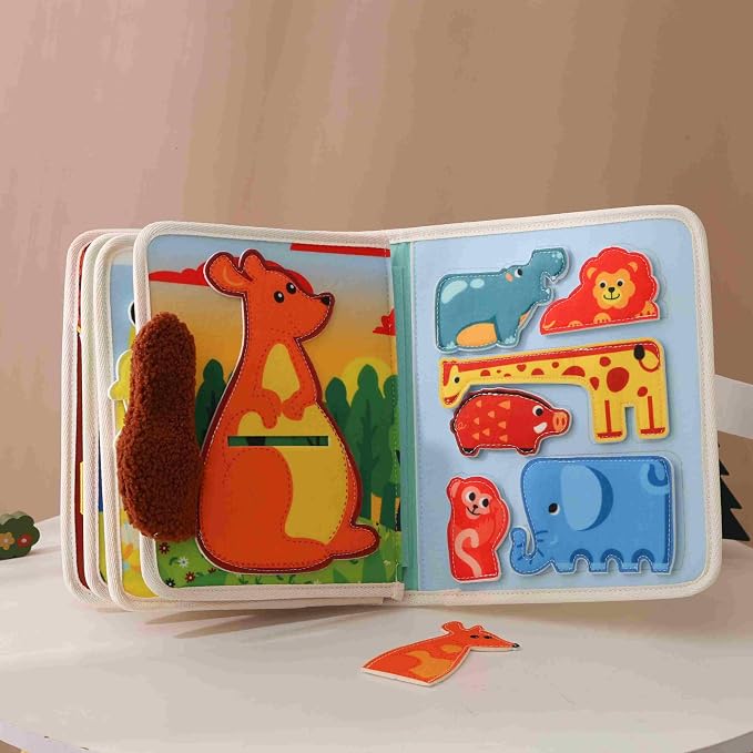 GOODMOM Animal Busy Book for Ages 1–3 -in-1 Educational Activity Book | Develop Fine Motor Skills, Practical Life Skills & Sensory Exploration | Travel-Friendly, Screen-Free Fun