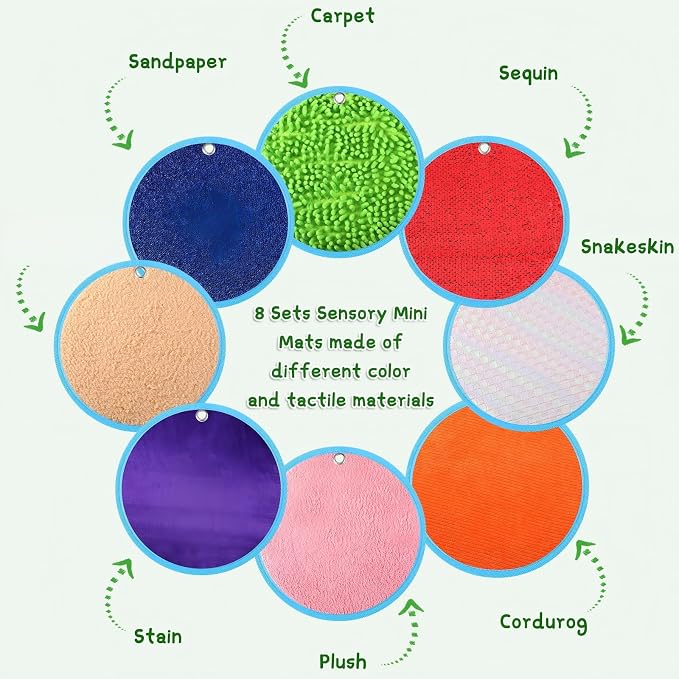 Boao 8 Set Mini Sensory Mats for Autism Kids Sensory Floor Tiles, Round | 8.7 Inch, Assorted Textured Play Mats, Educational Tactile Toys for Adhd Children Activity Occupational Therapy